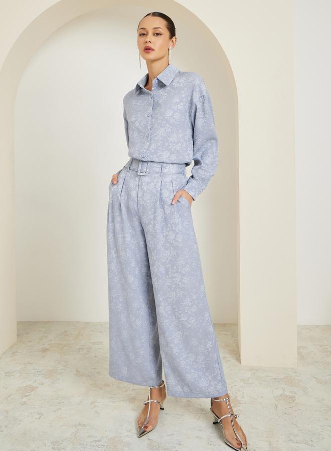 Styli Women Wide Leg Jacquard Pattern Belted Pants - Image 4